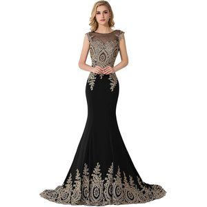 Women's Stretchy Formal SHEER Embroidery Rhinestones beaded Evening prom dress